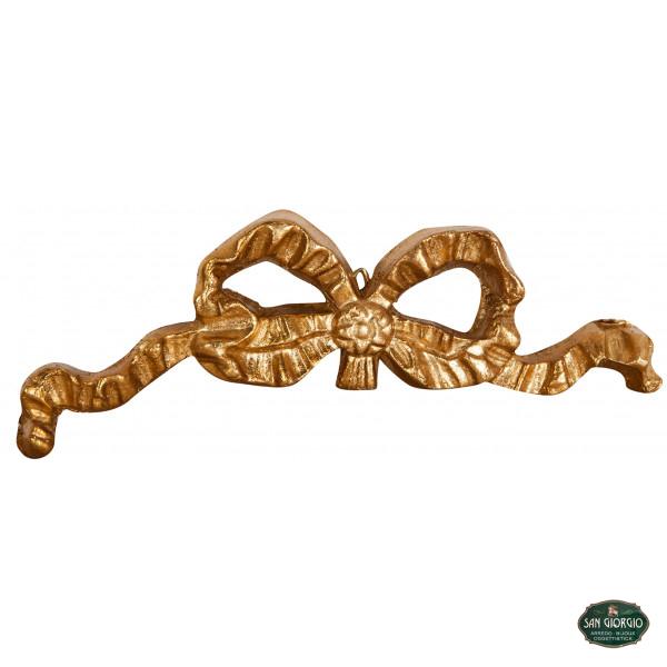 Biscottini Decoro a Forma di Fiocco in Legno Finitura Foglia Oro Anticato Made in Italy L15xPR2xH6 cm 